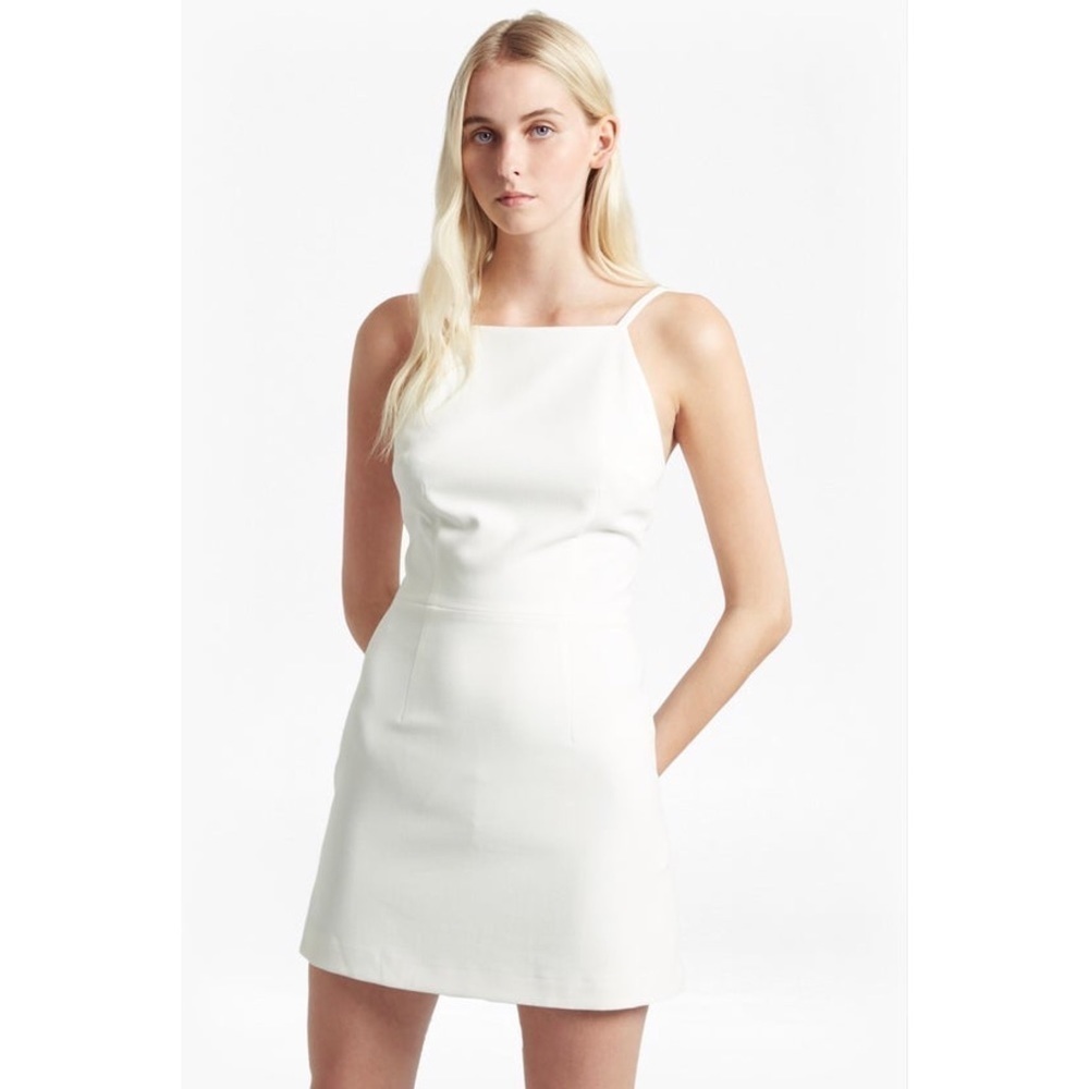 New French Connection Whisper Light Square Neck Mini Dress in White Sz 8